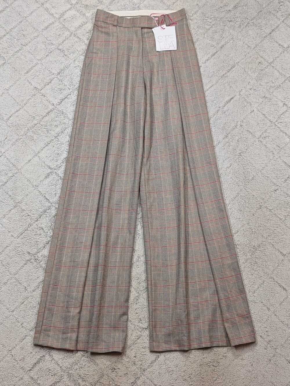Stella Jean Pants Womens 40 US 4 Gray Plaid Herringbone Prince Of Wales Pleated
